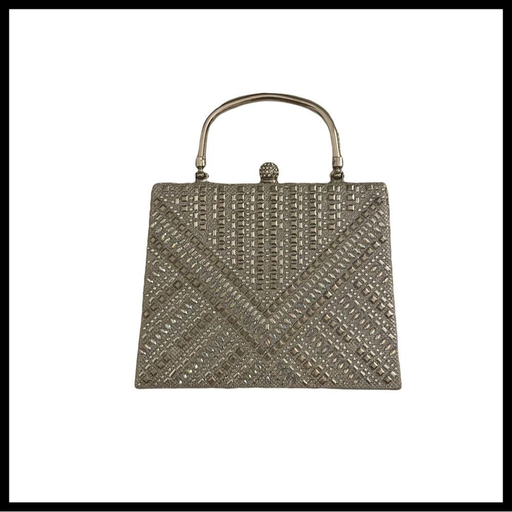 Rhinestone Silver Bedazzled Box Clutch Bag/ Shoulder Bag